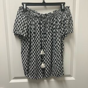 Kate Spade off the shoulder top - navy & white pattern